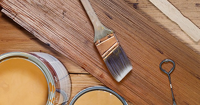 Wood stain, brush and deck boards
