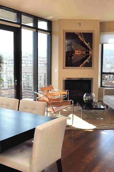 Painted dining room with fireplace