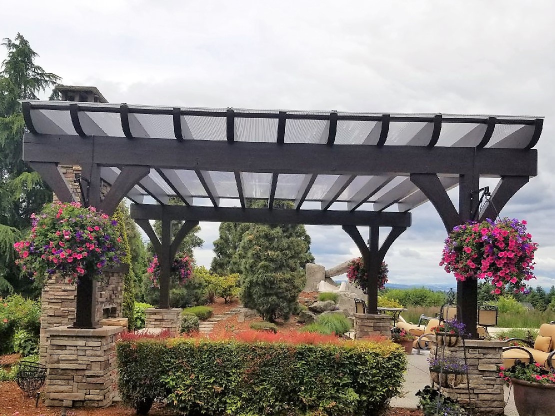 Painted pergola and garden