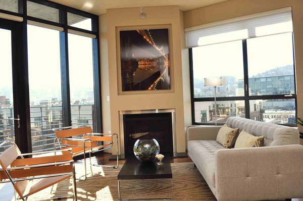 Painted living room with city views
